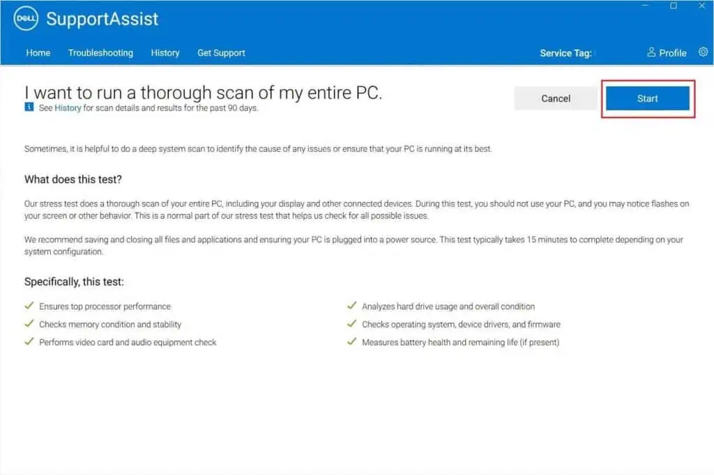 Amber or Orange Light Blinking on Dell Laptop? 16 Ways to Fix It 26 start-button-in-dell-supportassist-1024x682
