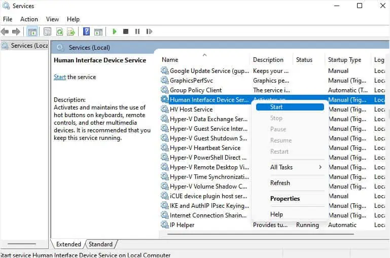 start-human-interface-device-service