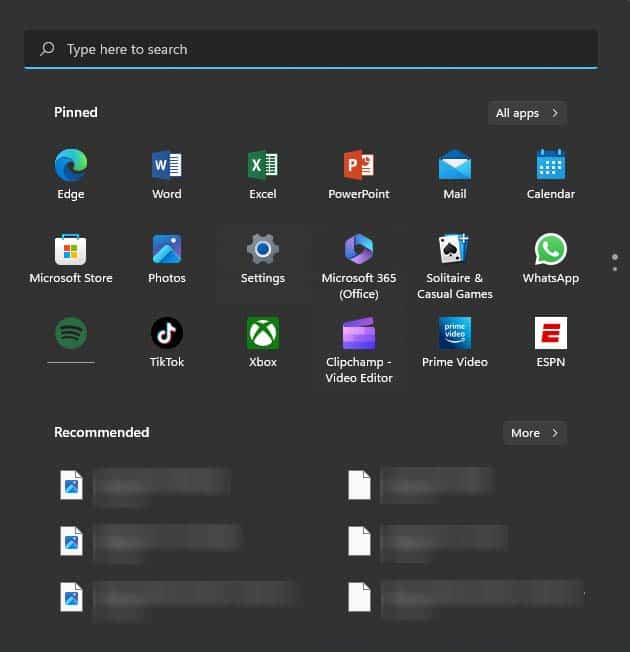 start menu more