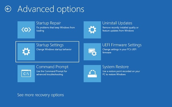 startup settings in windows re