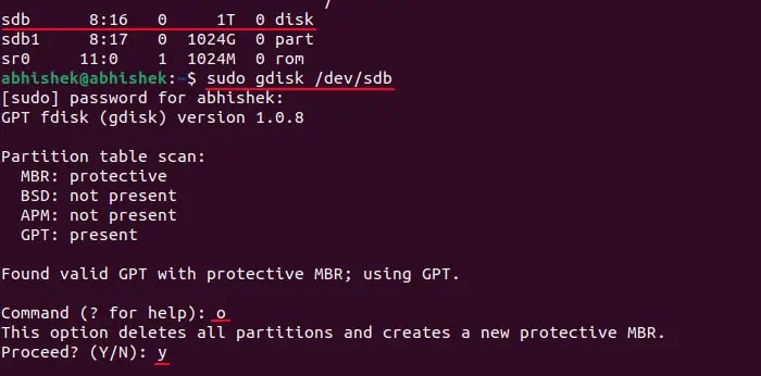sudo-gdisk-dev-sdb-o-y
