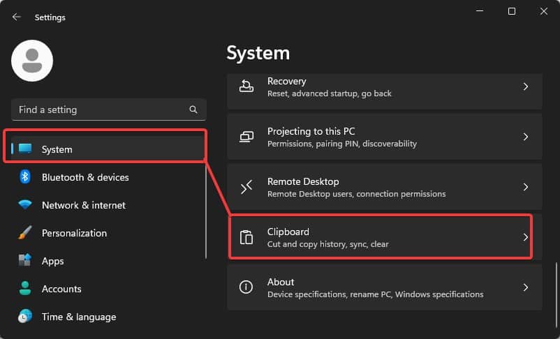 system clipboard