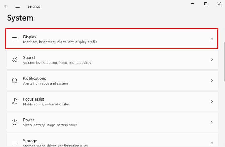 system display in windows settings