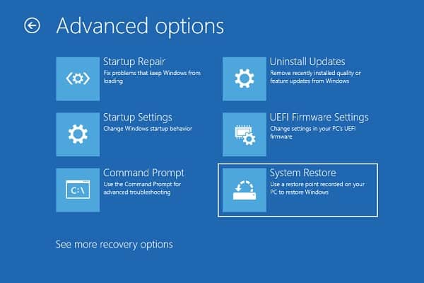 system restore from windows re