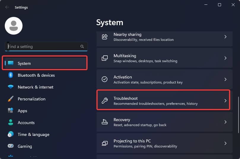 system troubleshoot