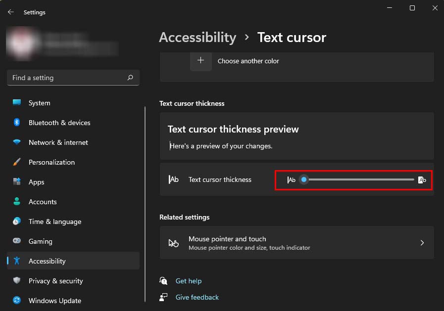 text cursor thickness