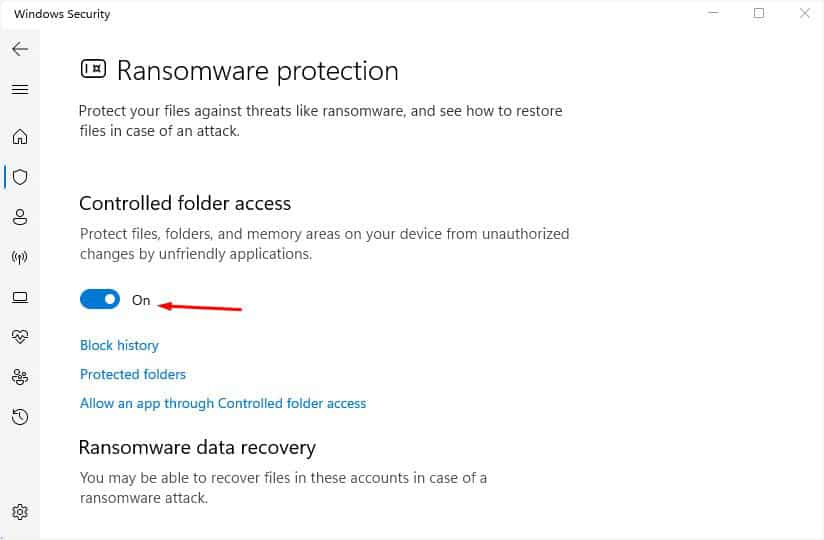 toggle off the controlled folder access switch