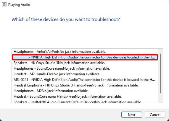 troubleshoot audio device list