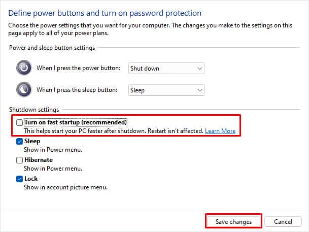 turn on fast start up mouse not working