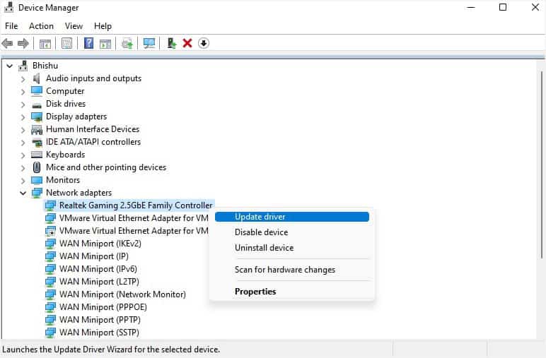 udpate your network adapter device