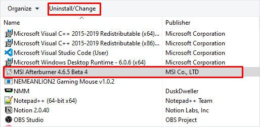 uninstall afterburner not detecting gpu