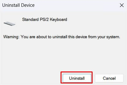 uninstall button in uninstall device pop up