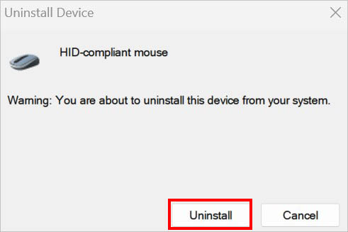 uninstall button to delete mouse driver
