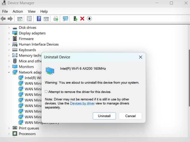 uninstall device driver confirm