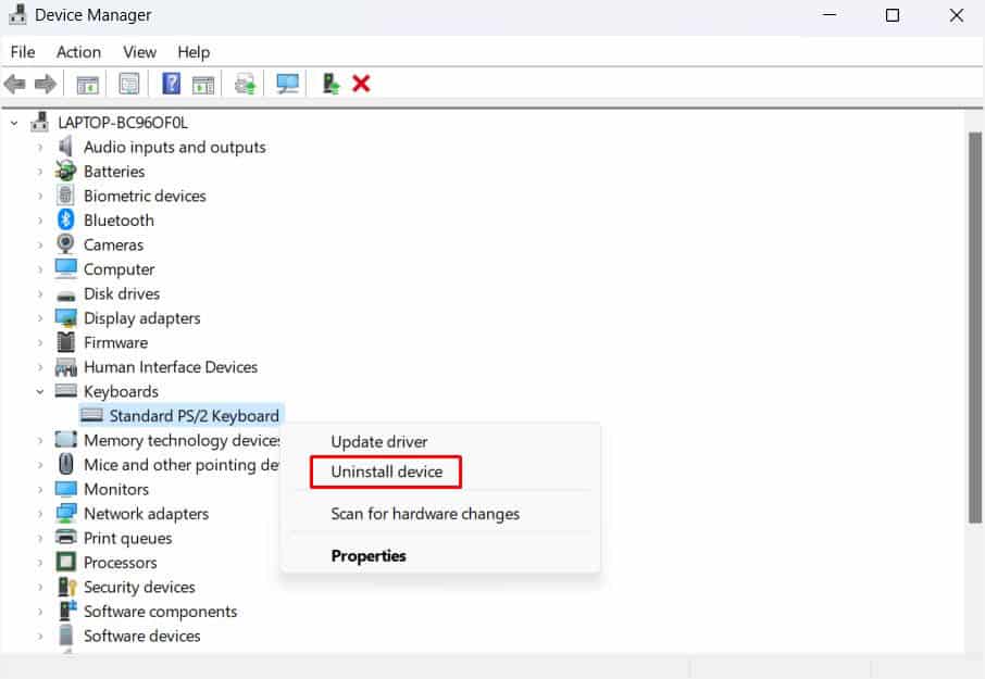 search for updated keyboard drivers on windows update