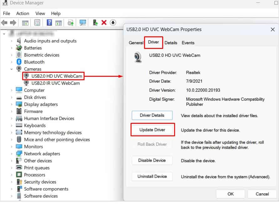 update driver surface camera is not working