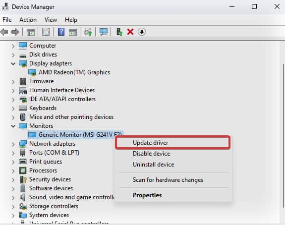 update monitor driver