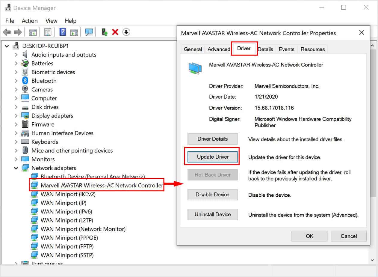 update wifi driver surface laptop not working