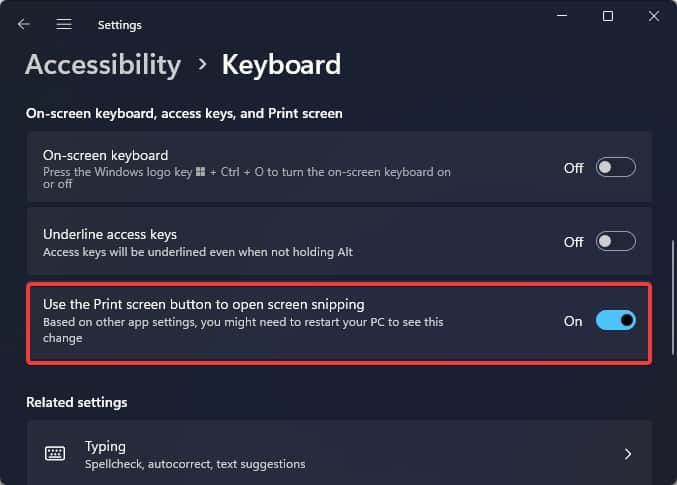 use print screen to invoke snipping tool