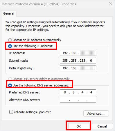 use stati ip address wifi not working on surface