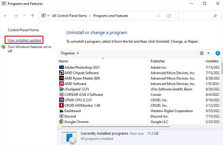 view installed updates