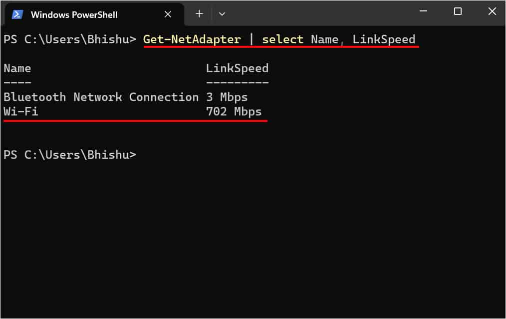 wifi link speed in powershell