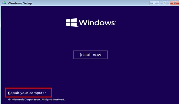 windows setup repair your computer