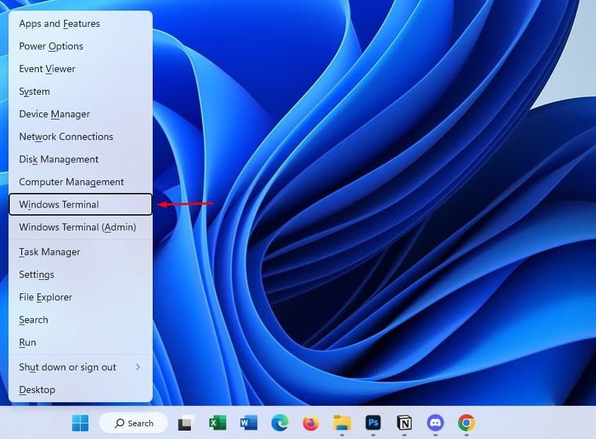 windows terminal in quick link menu