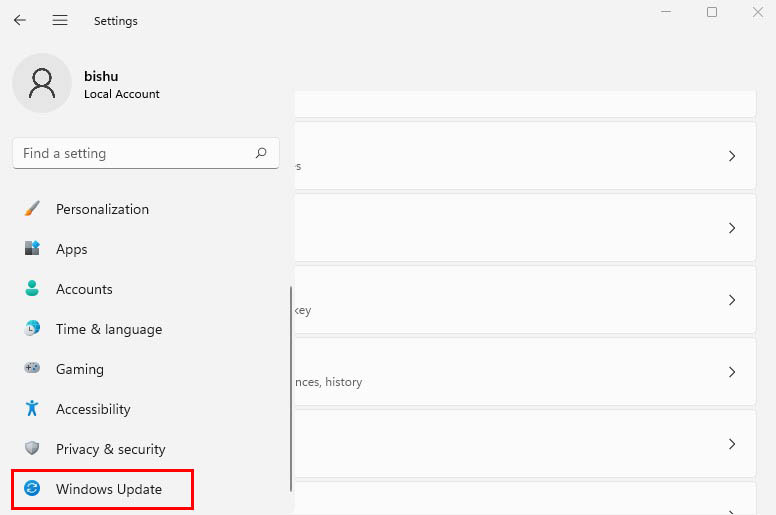 windows update tab
