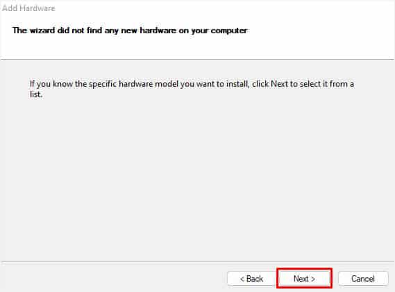 wizard didn't find hardware