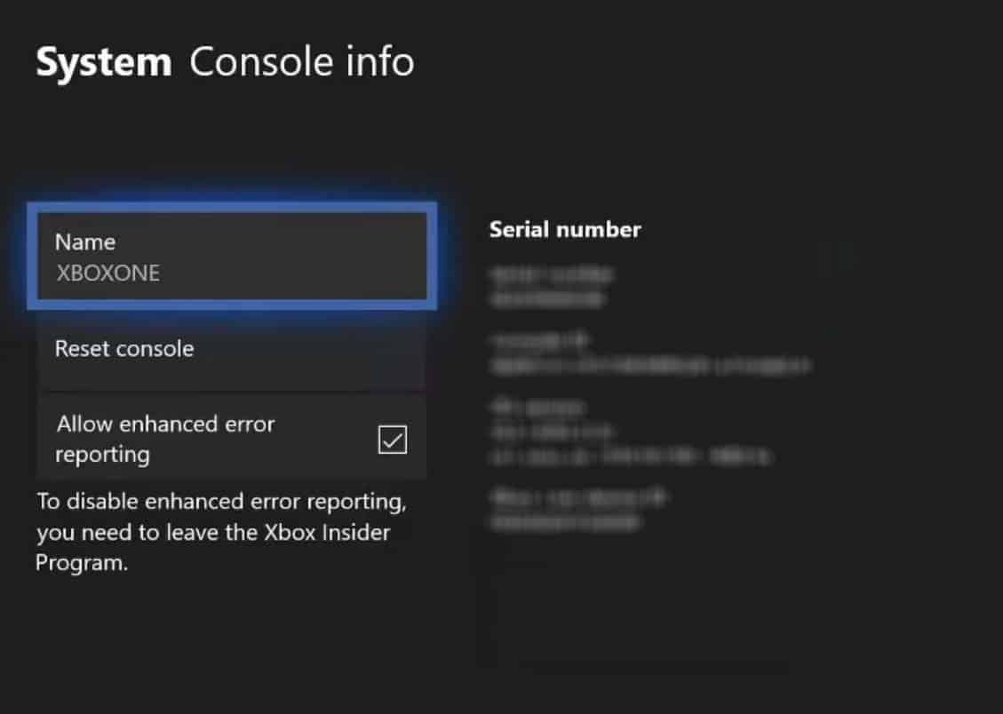 xbox system info serial number