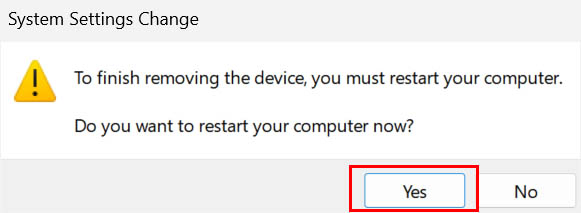 uninstall button in uninstall device pop up