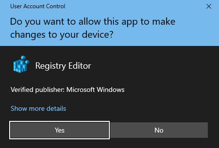 yes to open registry editor