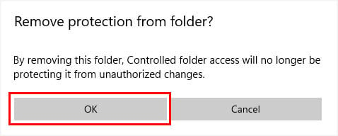 yes to remove protection from folder