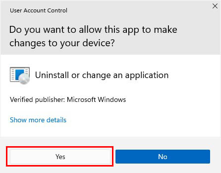 yes to uninstall the program
