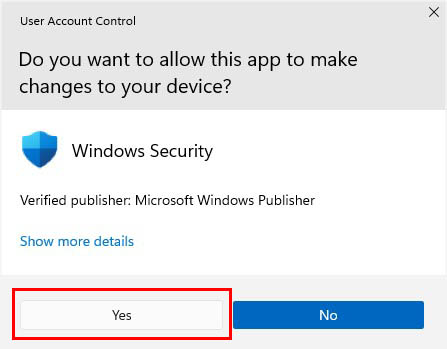 yes to user account control