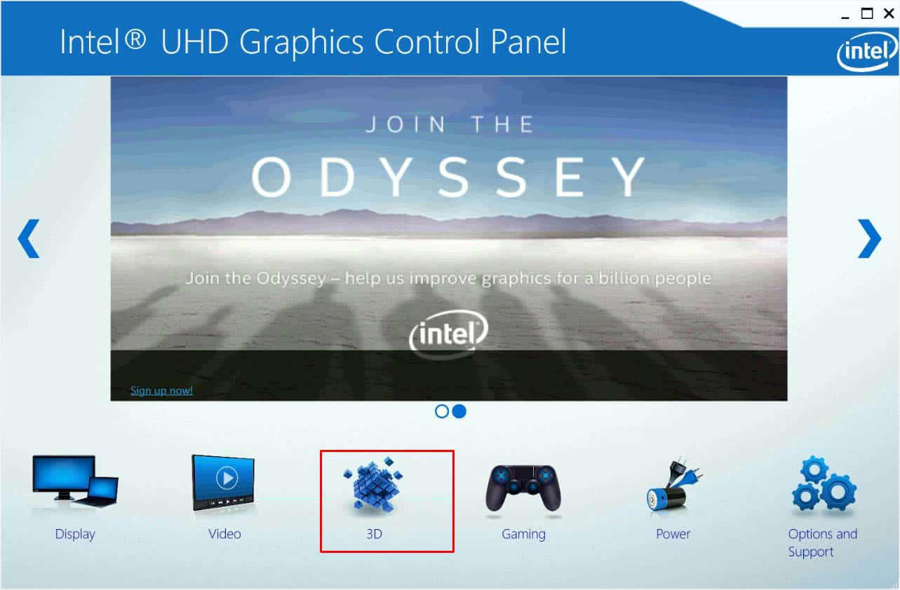 3d option in intel uhd graphics control panel