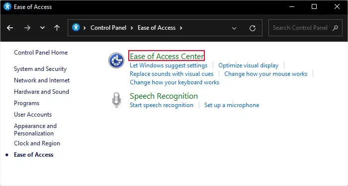 Ease-of-access-center-control-panel
