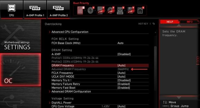 adjusted dram frequency
