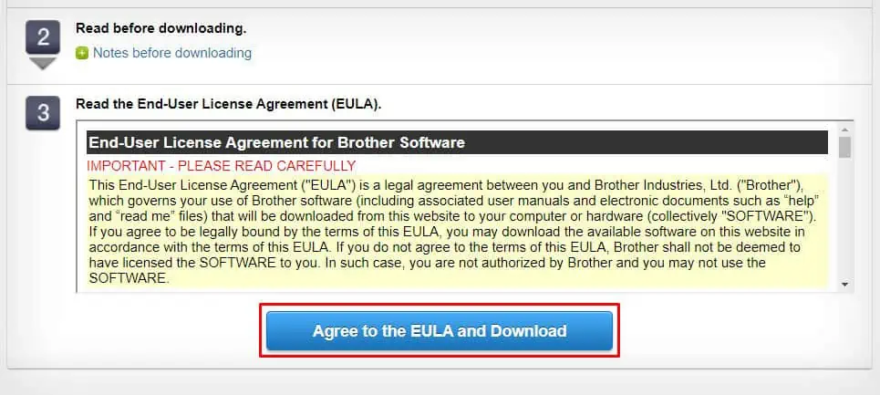 How to Connect Brother Printer to Wi-Fi 25 agree-to-the-eula-and-download-button