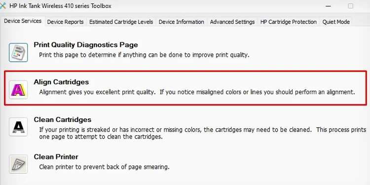 align-cartridge-option-on-hp-printer-assistant