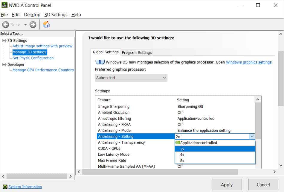 antialiasing setting nvidia