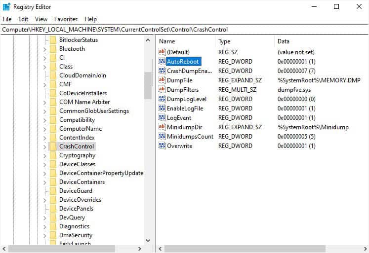 autoreboot in crash control
