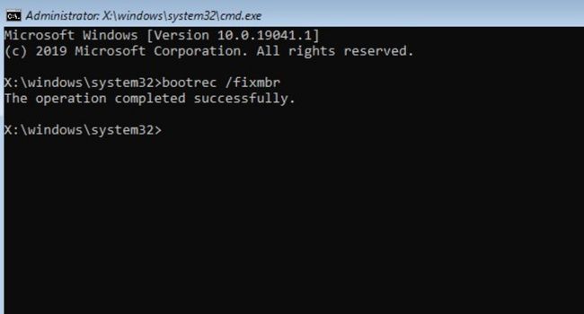 bootrec fixmbr in cmd