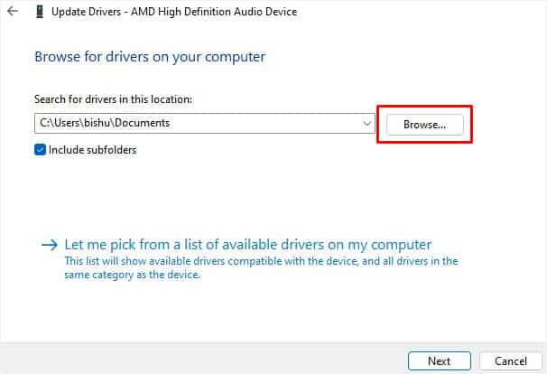 browse for drivers on your computer