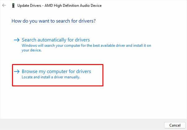 browse my computer for audio drivers