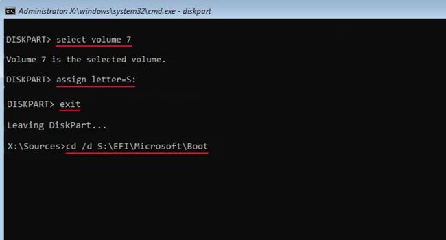 cd d driveletter efi microsoft boot