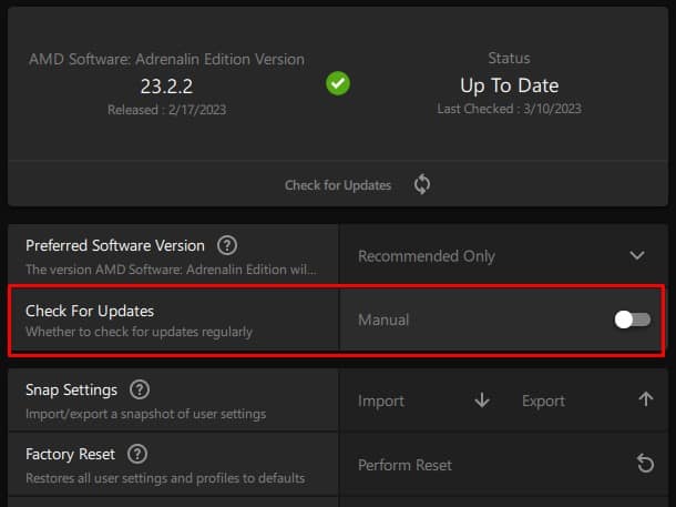 check for update amd driver crash