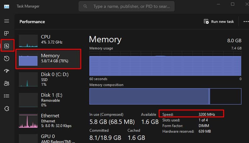 check memory speed using task manager
