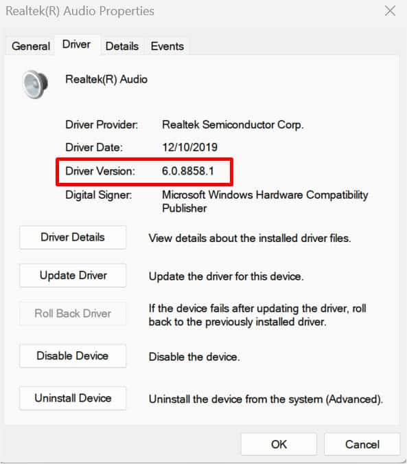 check realtek driver version